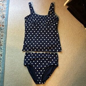 Lands End Navy & White two Piece Swim Suit - size 12/10